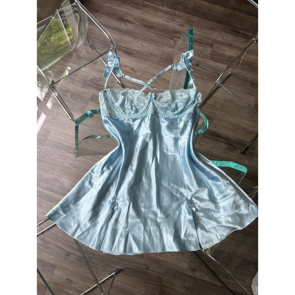 Fredericks of Hollywood Ice blue Chemise Babydoll Lingerie Nightie Dress Slip